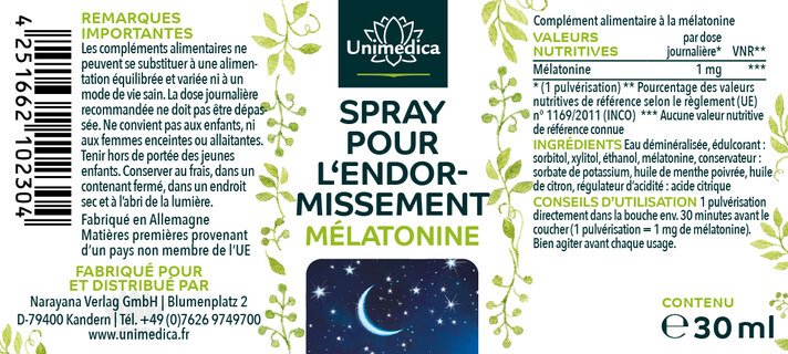 Spray favorisant l'endormissement - mélatonine - 30 ml - par Unimedica