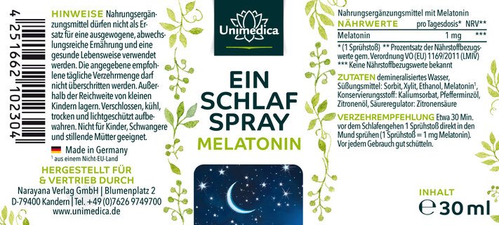 Einschlafspray - Melatonin - 30 ml - von Unimedica