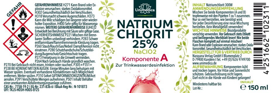 Natriumchlorit 25 % + Salzsäure 4 % - Set 2 x150 ml - von Unimedica