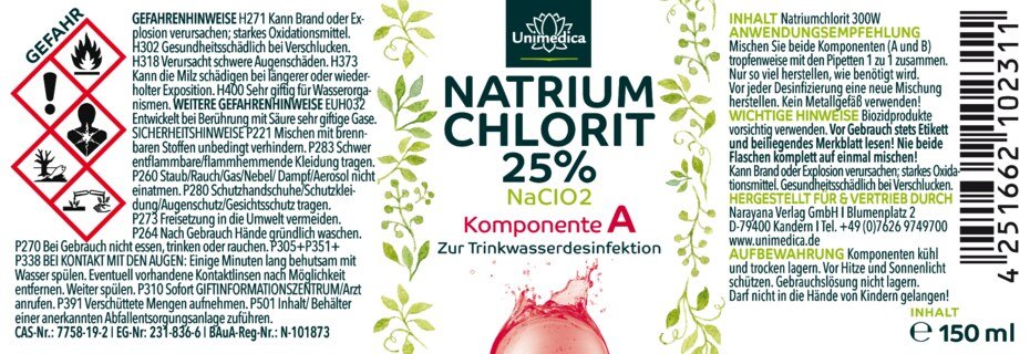 Chlorite de sodium 25% + acide chlorhydrique 4% Ph.Eur. - Lot de 2 x150 ml