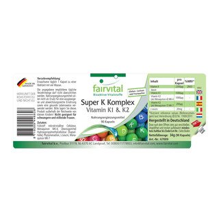 Super K Komplex Vitamin K1 & K2 - 90 Kapseln