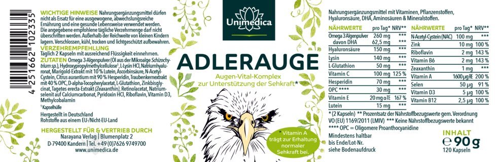 Adlerauge - 120 Kapseln - von Unimedica