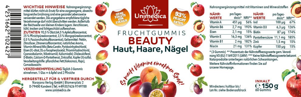 Beauty Vitamine - Fruchtgummis - 60 Gummis - von Unimedica