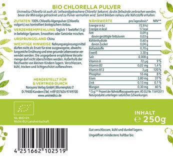 Bio Chlorella Pulver - 250 g -  laborgeprüft und naturrein -  von Unimedica