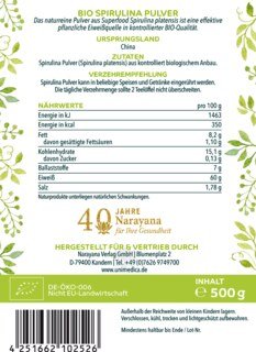 Bio Spirulina Pulver - naturrein - 500 g - von Unimedica