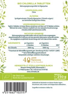 Bio Chlorella - 500 Tabletten mit je 500 mg reinem Chlorella Pulver -  laborgeprüft und naturrein - von Unimedica