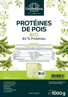 Protéine de pois bio - 82 % de teneur en protéines - source de protéines végétales de haute qualité - 1000 g - par Unimedica