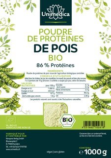 Protéine de pois bio - 86 % de teneur en protéines - source de protéines végétales de haute qualité - 1000 g - par Unimedica