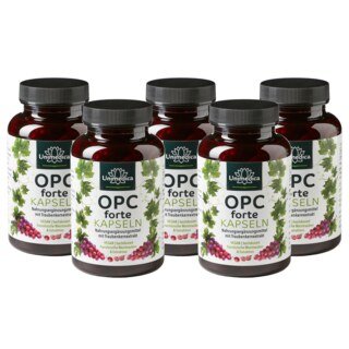 Set - 5x OPC forte - 800 mg Traubenkernextrakt pro Tagesdosis - 180 Kapseln - von Unimedica/