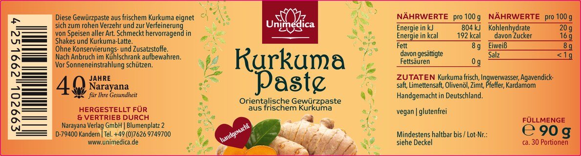 Kurkuma Paste - handgemacht - 90 g - von Unimedica