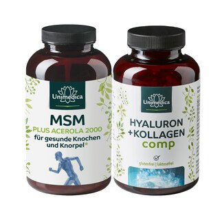 Set: 1x MSM 2000 plus acerola - 365 gélules + 1x Acide hyaluronique + collagène comp. avec vitamines et minéraux - 180/