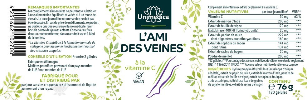 L'ami des veines - à la vitamine C - 120 gélules - par Unimedica