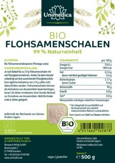 Bio Flohsamenschalen - 99 % Naturreinheit - Premiumqualität - 500 g Pulver - von Unimedica