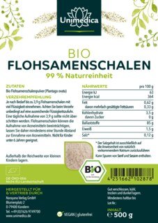 Bio Flohsamenschalen - 99 % Naturreinheit - Premiumqualität - 500 g Pulver - von Unimedica