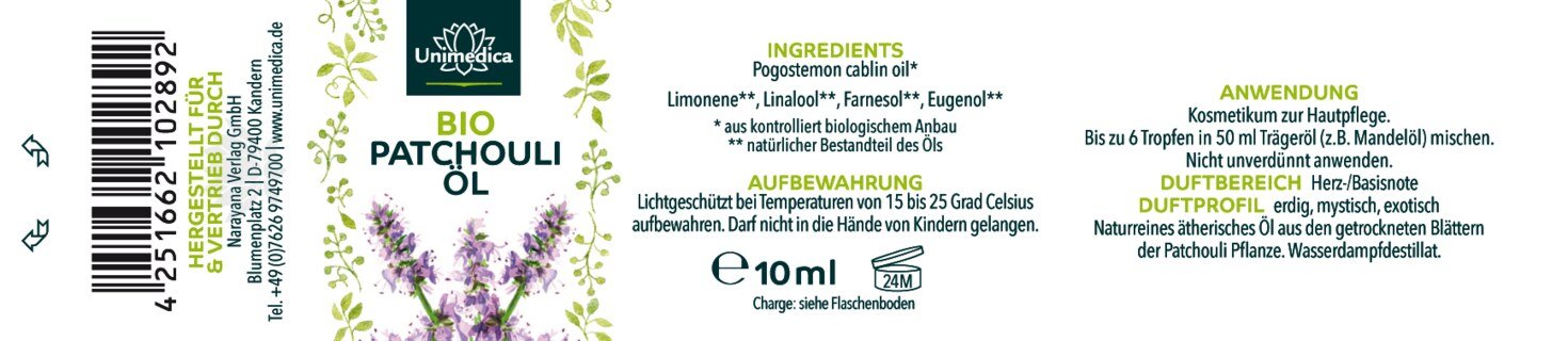 Bio Patchouliöl - Ätherisches Öl - 10 ml - von Unimedica