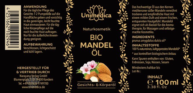 Bio Mandelöl - Gesichts- und Körperöl - 100 ml - von Unimedica