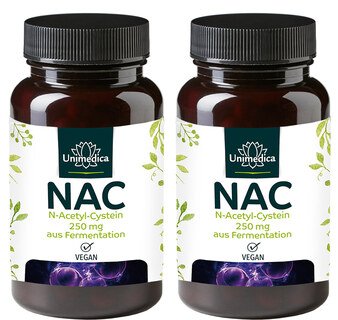 2er-Sparset: NAC - 250 mg - N-Acetyl-Cystein aus natürlicher Fermentation - 90 Kapseln - von Unimedica/