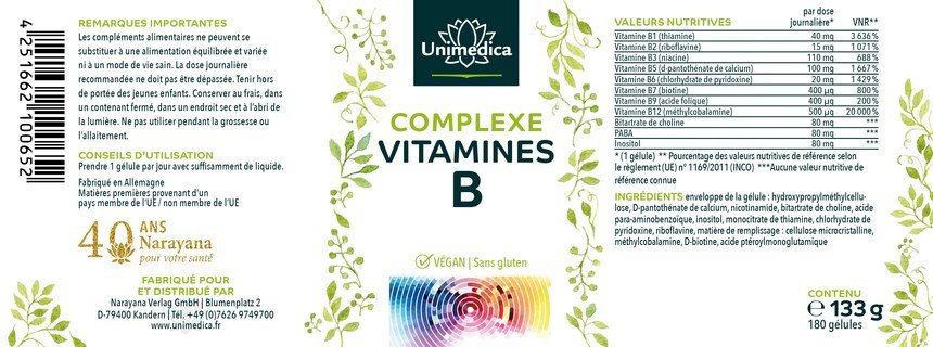 Lot de 2: Complexe de vitamines B  hautement dosé - 2 x 180 gélules - par Unimedica