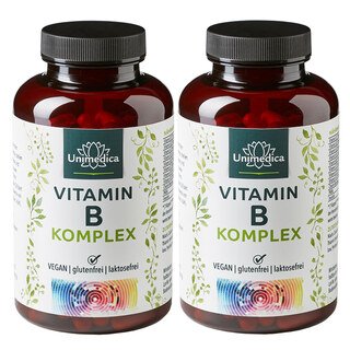 2er-Sparset: Vitamin B-Komplex - hochdosiert - 2 x 180 Kapseln - mit Kofaktoren - von Unimedica/