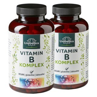 2er-Sparset: Vitamin B-Komplex - hochdosiert - 2 x 180 Kapseln - mit Kofaktoren - von Unimedica/