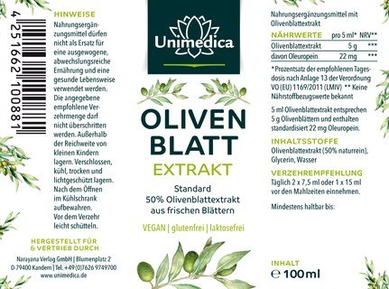 Set 2x Extrait de feuille d'olivier - standard 50% - 100 ml -  par Unimedica