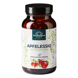 Apfelessig mit Essigmutter - 1140 mg Apfelessigpulver pro Tagesdosis (2 Kapseln) - 120 Kapseln - von Unimedica/