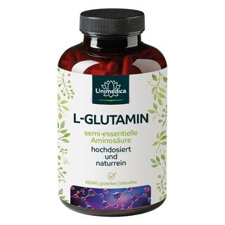 Glutamin - hochdosiert aus Fermentation - 4.800 mg L-Glutamin pro Tagesdosis (6 Kapseln) - 365 Kapseln - von Unimedica