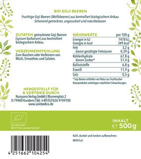 Organic Goji Berries  untreated  500 g  from Unimedica