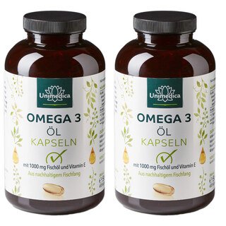 2er-Sparset: Omega 3 Fischöl - aus nachhaltigem Fischfang - 1000 mg - 2 x 400 Kapseln - von Unimedica/