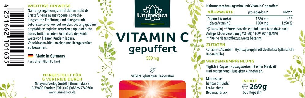 Lot de 2: Coffret économique : Vitamine C tamponnée - 500 mg - 365 gélules ET - bisglycinate de zinc - 25 mg haute dose - 365 comprimés dans un coffret - d'Unimedica