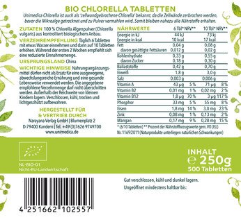 Lot de 2: Chlorella bio en comprimés - 500 mg - par Unimedica