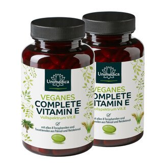 2er-Sparset: 2 x Vitamin E - Veganes Complete mit allen 8 Vitamin E-Formen: 4 Tocopherole und 4 Tocotrienole - 237 mg natürliches Vitamin E pro Tagesdosis (2 Kapsel) - 2 x 120 Kapseln - von Unimedica