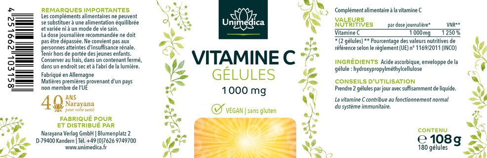 Gélules de vitamine C - par Unimedica