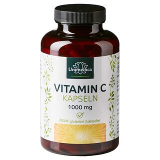 Vitamin C - 1000 mg pro Tagesdosis (2 Kapseln) - 99 % Reinheit - 180 Kapseln - von Unimedica/