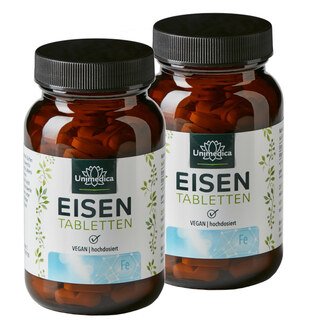 2er-Sparset : Eisen Bisglycinat - 40 mg Eisen und 40 mg Vitamin C pro Tagesdosis (1 Tablette) - hochdosiert - 2 x 120 Tabletten - von Unimedica/