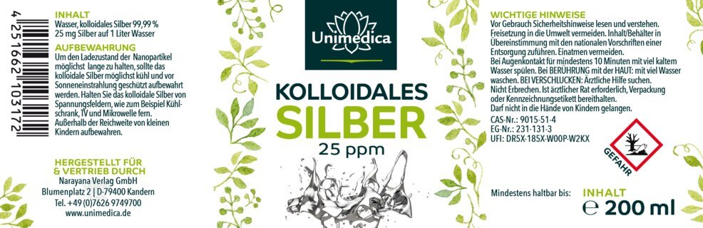 Kolloidales Silber - 25 ppm - 200 ml - von Unimedica