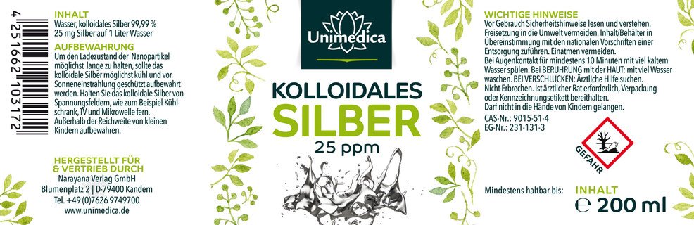 Kolloidales Silber - 25 ppm - 200 ml - von Unimedica