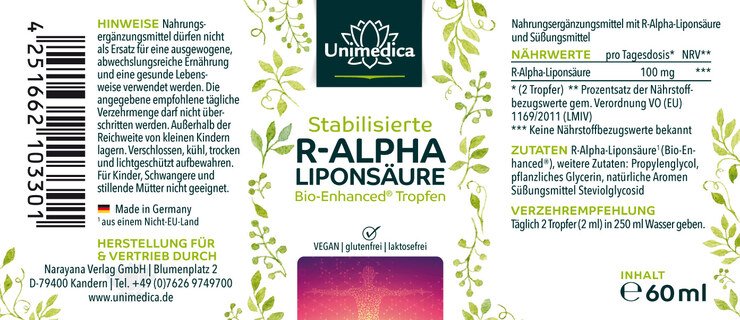 R-Alpha-Liponsäure Tropfen - Bio® Enhanced - 60 ml - von Unimedica