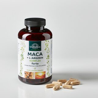 Lot de 2: Complexe  Maca + L-arginine forte avec vitamines C, B6, B12 et zinc - dosage élevé - 480 gélules - Unimedica