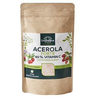 Acerola forte, 40 % Vitamin C mit Himbeerpulver - 200 g - von Unimedica - Sonderangebot kurze Haltbarkeit/