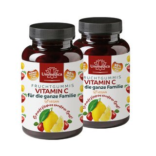 Lot de 2: Gommes aux fruits à la vitamine C pour toute la famille - 2 x 60 gommes - par Unimedica/