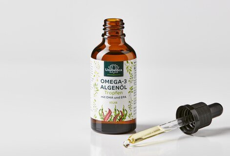 Set: Vegan Omega-3 Algae Oil Drops with DHA, EPA, and DPA - 2 x 50 ml - by Unimedica