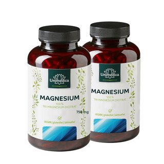 2er-Sparset: Magnesium - 750 mg Tri-Magnesium Dicitrat - 2 x 180 Kapseln - von Unimedica