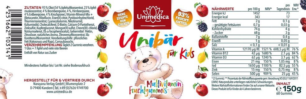 2er Sparset: Unibär für Kids - Multivitamin - Fruchtgummis - 2 x 60 Gummis - von Unimedica