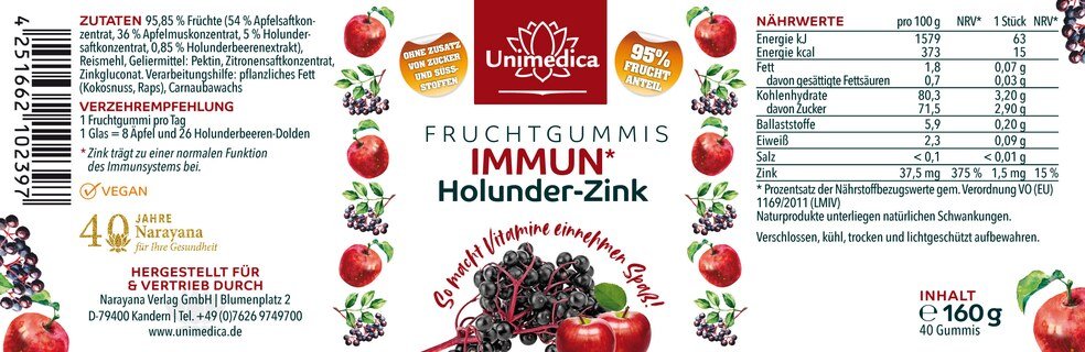 2er-Sparset: Immun Holunder Zink - Fruchtgummis - 2 x 40 Gummis - von Unimedica