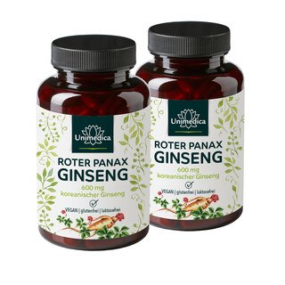 2er-Sparset: Roter Panax Ginseng Extrakt - koreanischer Ginseng - 600 mg - 2 x 120 Kapseln - von Unimedica/