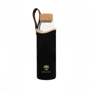Teeflasche aus Glas 550 ml mit Edelstahlsieb, Bambusdeckel & Schutzhülle in Beige/Braun - Lotus Vita