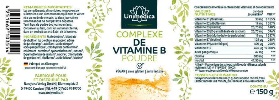 Complexe de vitamines B - 150 g de poudre - par Unimedica