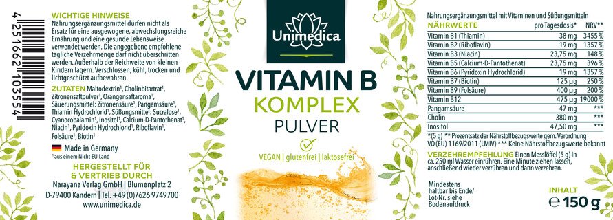 Vitamin B Komplex - 150 g Pulver - von Unimedica