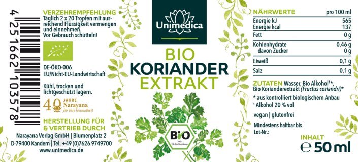 Bio Koriander Extrakt - 50 ml - von Unimedica